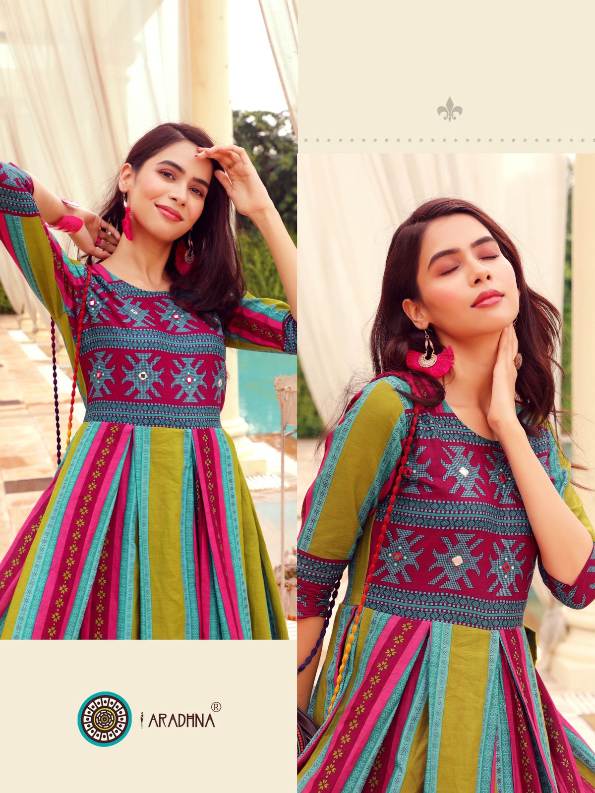 Aradhna Fashion Stripy 1 Heavy Cotton Anarkali Ethnic Wear Stylish Kurti Collection